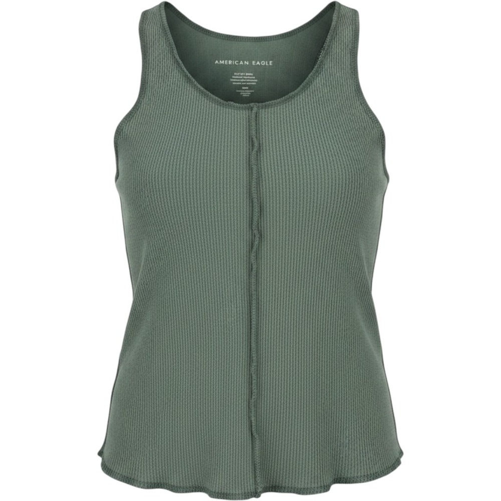 American Eagle Womens XS Teal Green Mixed Texture Waffle Pointelle Crop Tank Top